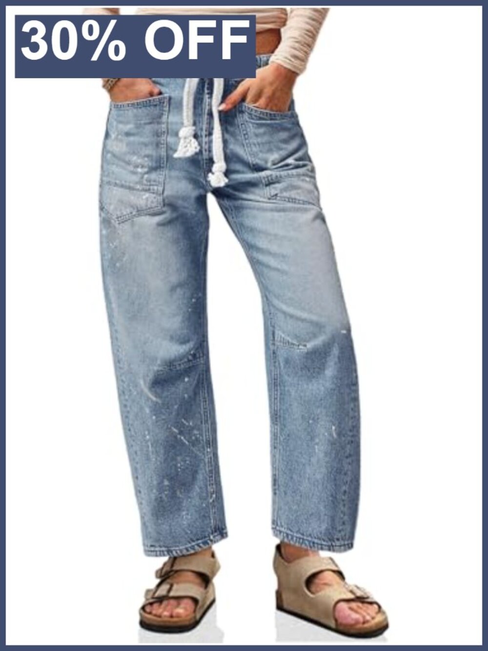 High Waisted Baggy Barrel Horseshoe Jeans Wide Leg Denim Pants